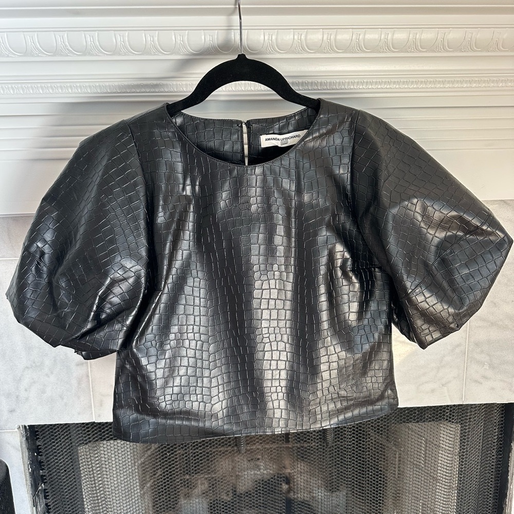 Amanda Uprichard Black Croc-Embossed Blouse